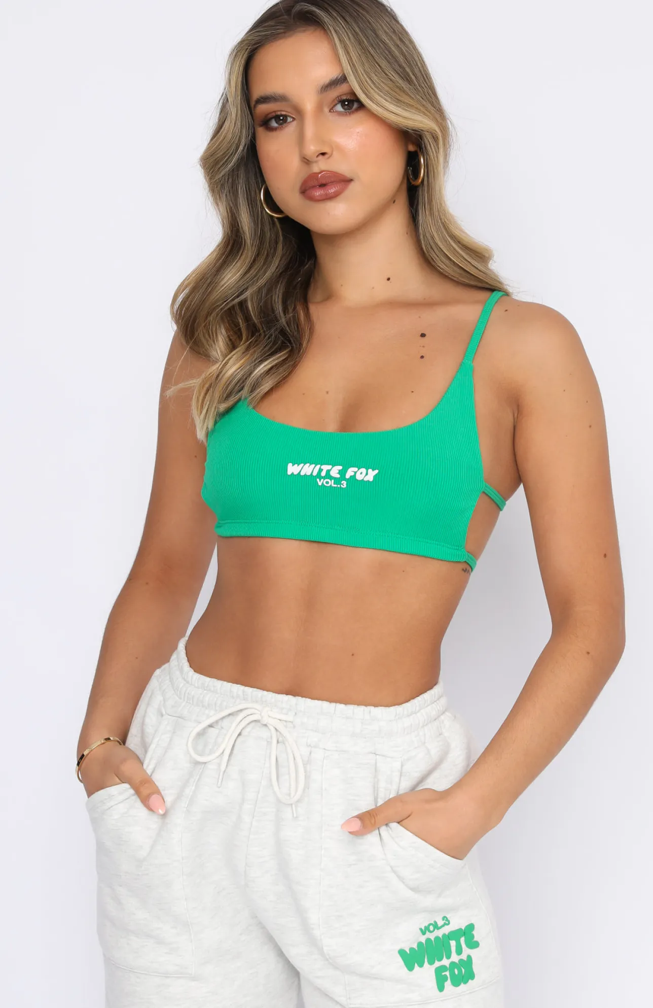 White Fox Boutique Offstage Ribbed Crop Amazon green Cheap