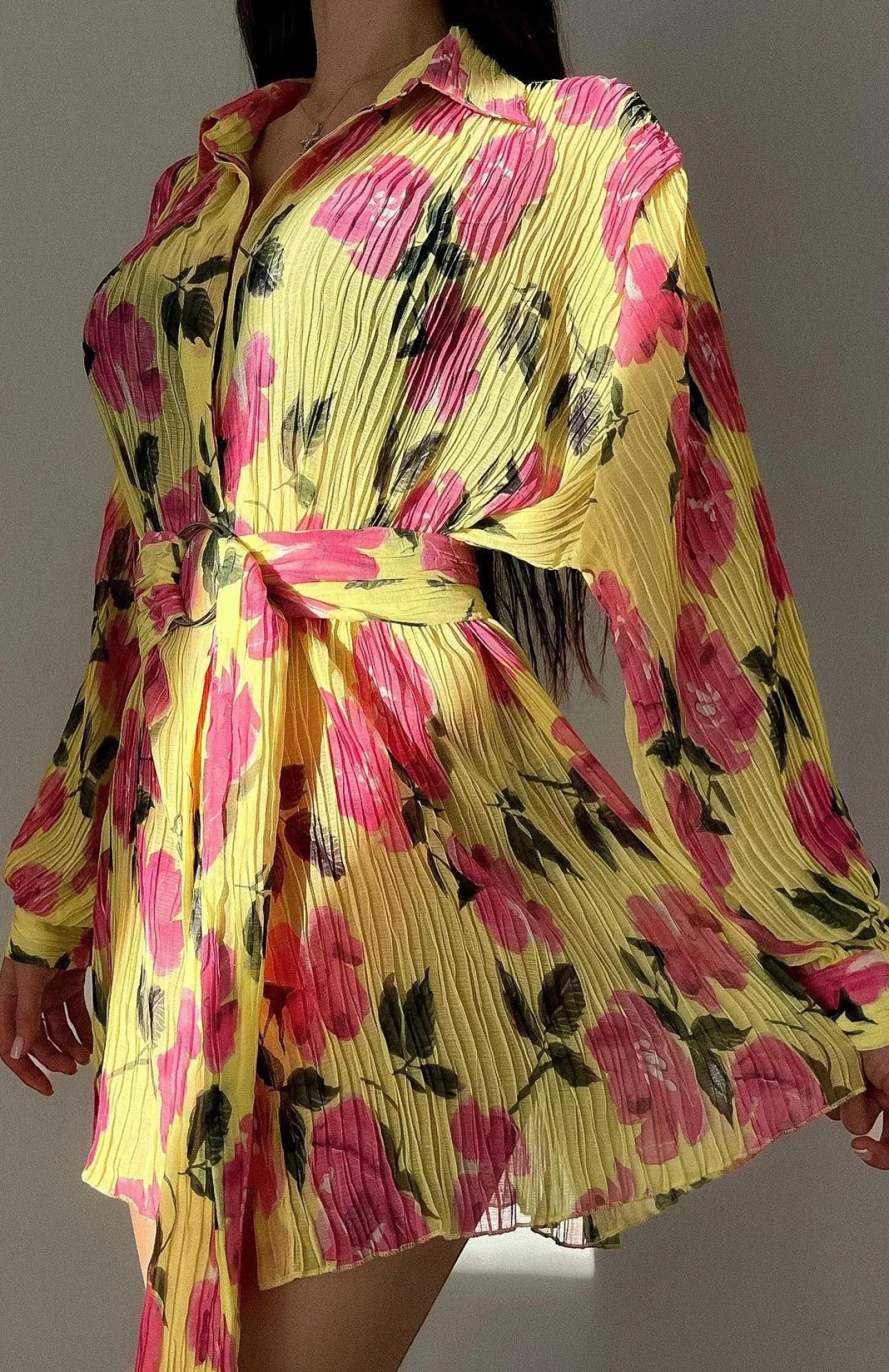 White Fox Boutique You Drive Me Crazy Long Sleeve Mini Dress Lemon Rose yellow Cheap